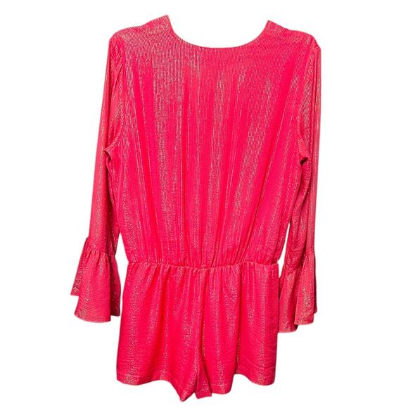 Amanda Uprichard NEW Seraphina Silk Romper Coral Gold Bell Sleeves Size Large - Picture 5 of 11